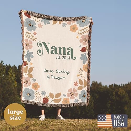 Personalized Woven Cotton Throw Blanket with Kids Names