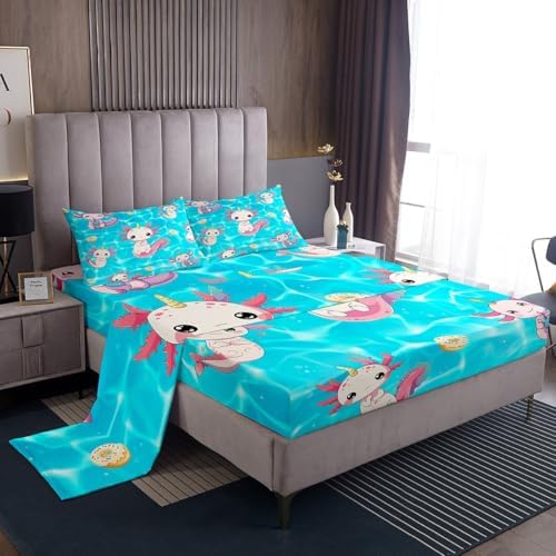 Manfei Cartoon Axolotl Bed Sheet Set Full Size 1