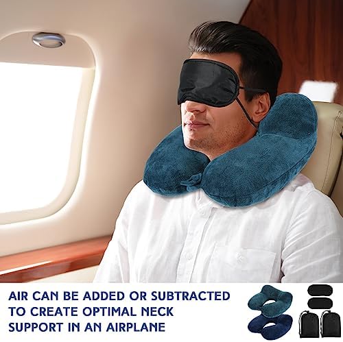 Sintuff 2 Pack Inflatable Neck Travel Pillow with Blindfold and Compact Bag