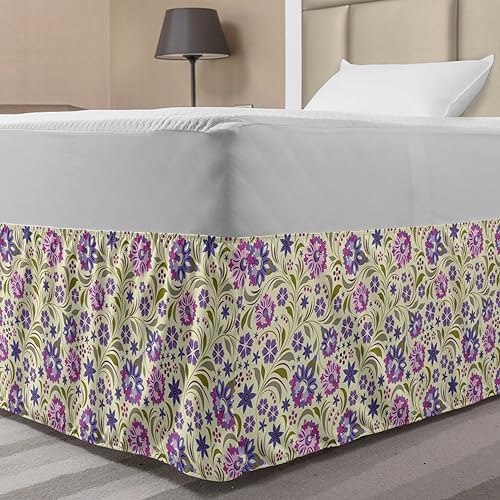 Ambesonne Garden Art Bedskirt - TwinTwin XL Pale Green Lavender