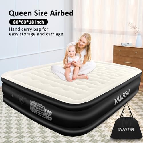 Vinitin Queen Air Mattress with Built in Pump 18 Elevated Black