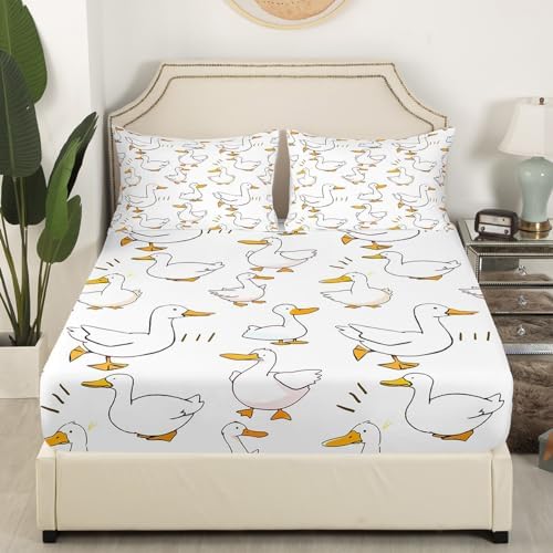 Homewish Cartoon Duck Fitted Sheet Twin Size with 1 Pillowcase