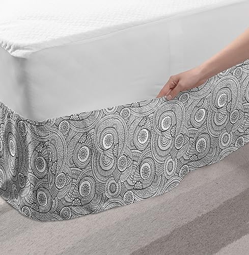 Ambesonne Black and White Bedskirt with Mandala Design - TwinTwin XL
