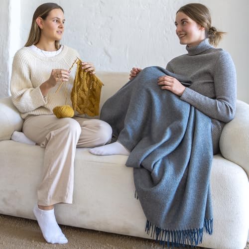 100 Baby Alpaca Throw Blanket with Silver Herringbone Fringes