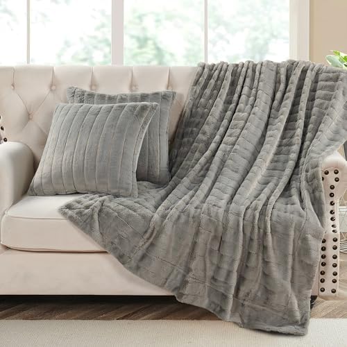 Home Soft Things Faux Fur Throw Blanket and 2 Pillow Covers Set