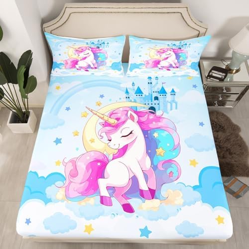 Castle Fairy Unicorn Kids Full Size Sheet Set