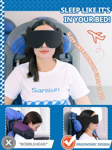 Sarisun Travel Pillow with 3D Eye Mask and 360 Support 1