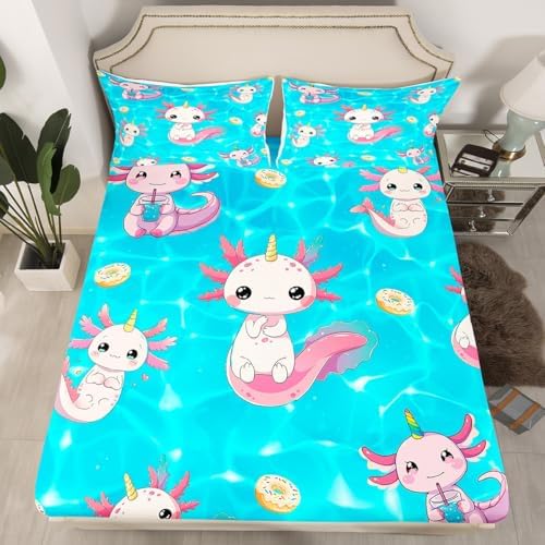 Manfei Cartoon Axolotl Bed Sheet Set Full Size 1