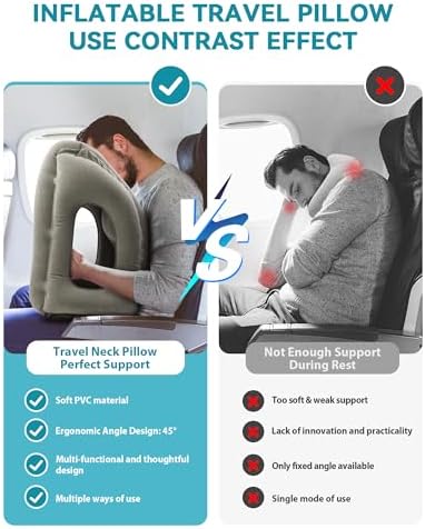 JefDiee Inflatable Travel Pillow for Airplanes and Trains