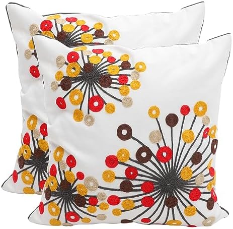 2pcs Ethnic Flower Patterned Canvas Throw Pillow Covers Bohemia Style