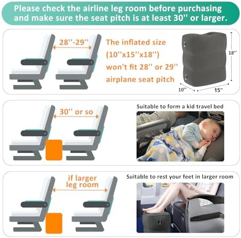 Fabuday Inflatable Travel Foot Rest Pillow 2 Pack - Dark Gray