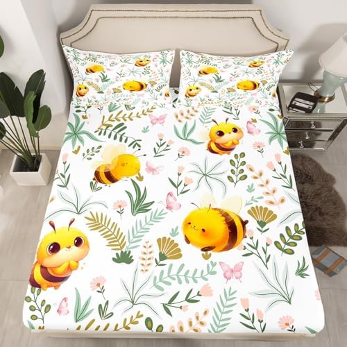 Homewish Cute Bee Fitted Sheet Full Size Set