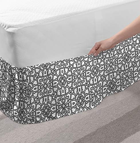 Ambesonne Ethnic Bedskirt with Curves and Lace Design Twin Twin XL Black White