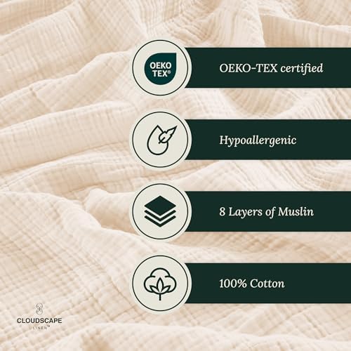 CLOUDSCAPE LINEN Extra Large 8 Layer Muslin Throw Blanket - Ivory