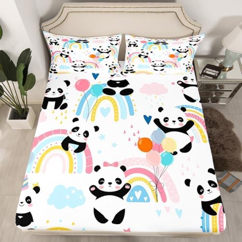 Castle Fairy Kids Panda Fitted Sheet Set with 2 Pillowcases