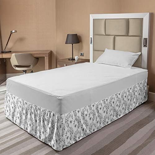 Ambesonne Black and White Bed Skirt with Scroll and Swirls Pattern