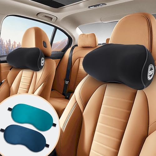 2 Pack Car Headrest Pillow with Sleep Mask for Neck Support