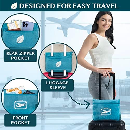PAVILIA Travel Blanket Pillow with Pockets and Strap - Turquoise