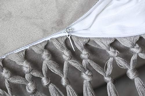 Velvet Throw Pillow Cases with Tassels 18x18 Pack of 2 Gray