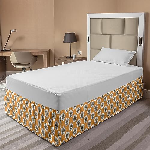 Ambesonne Flower Bedskirt - TwinTwin XL Marigold Brown and White
