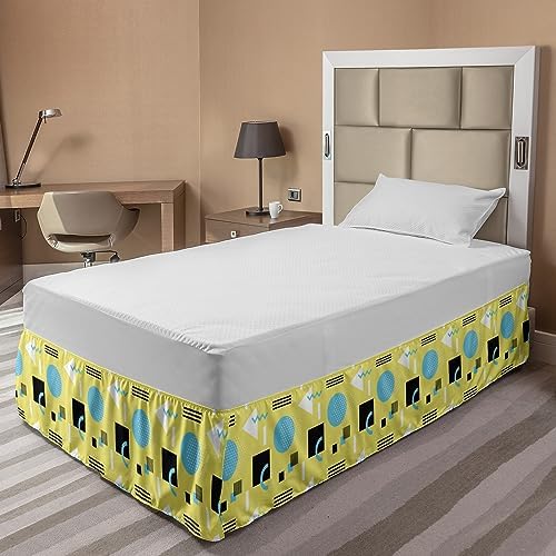 Ambesonne Abstract Bedskirt Twin Twin XL Pastel Yellow Blue Grey