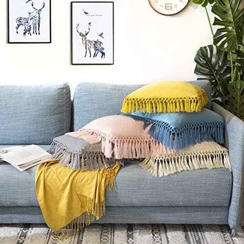 Velvet Throw Pillow Cases with Tassels 18x18 Pack of 2 Gray
