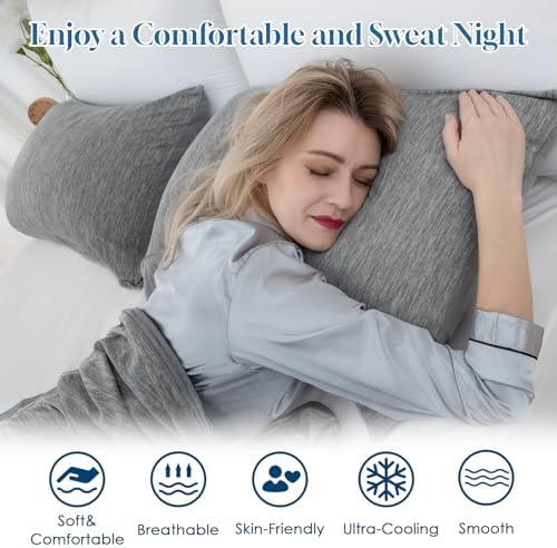 CHOSHOME Cooling Pillow Cases 2 Pack Standard Size Grey