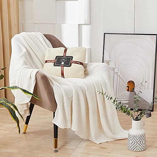 Cream Cotton Cable Knit Throw Blanket - 60x80 Beige