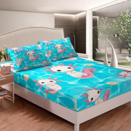 Manfei Cartoon Axolotl Bed Sheet Set Full Size 1