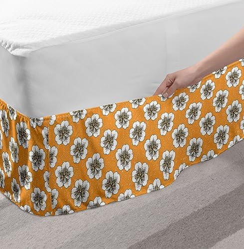 Ambesonne Flower Bedskirt - TwinTwin XL Marigold Brown and White