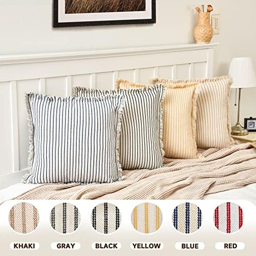 ZWJD Throw Pillow Covers 20x20 Set of 2 Striped with Fringe