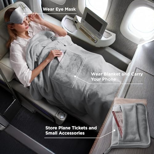 Bedsure 3-in-1 Travel Blanket with Pillow and Eye Mask