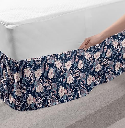 Ambesonne Victorian Bedskirt with Rose and Magnolia Design