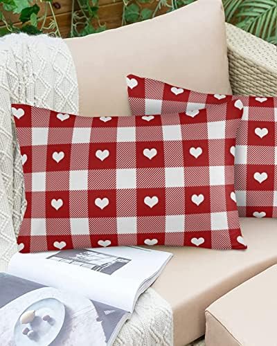 Waterproof Pillow Protector 2 Pack Buffalo Plaid Heart Shape 12x20