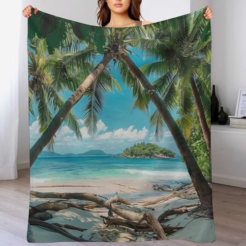 Ocean Island Flannel Throw Blanket for Couch Sofa Bed