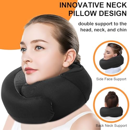 Vzpeun Travel Pillow - Hooded Neck Support for Airplane and Office