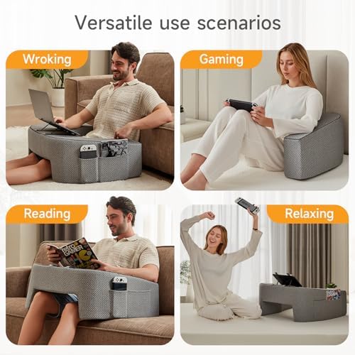 AskDesk Extra Large Reading Pillow with Armrest and Side Pockets