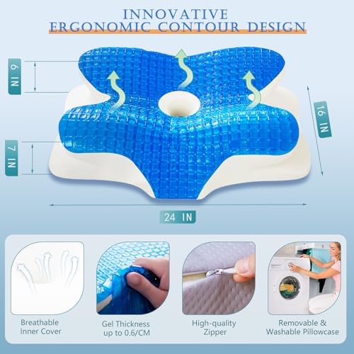 EUCIOR 7inch Cooling Gel Neck Pillow for Back and Shoulder Support