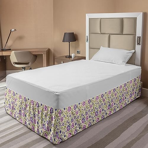 Ambesonne Garden Art Bedskirt - TwinTwin XL Pale Green Lavender