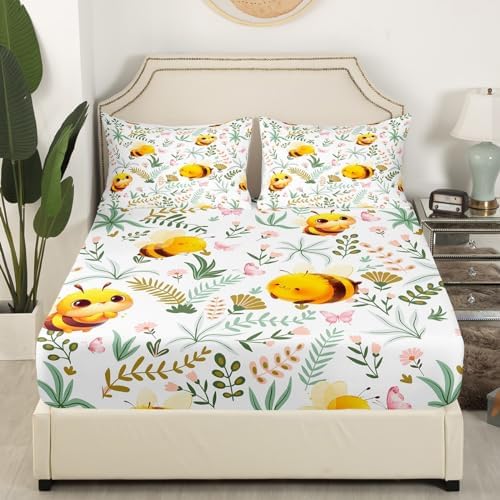 Homewish Cute Bee Fitted Sheet Full Size Set