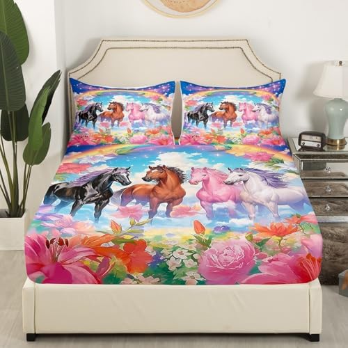 Castle Fairy Horses Fitted Sheet Twin Size with Pillowcase