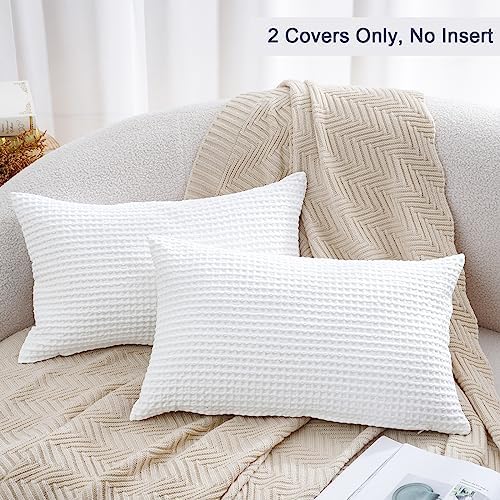 PHF 100 Cotton Waffle Weave Lumbar Pillow Covers 2 Pack