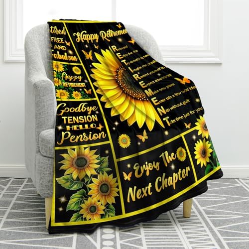 Jekeno Sunflower Throw Blanket for Women Retirement Gift with Cute Design