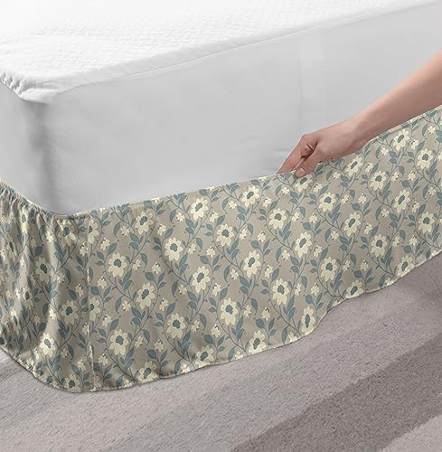 Ambesonne Floral Bedskirt with Elastic Wrap