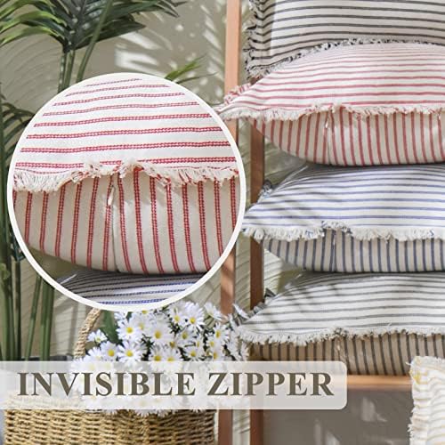 ZWJD Throw Pillow Covers 20x20 Set of 2 Striped with Fringe