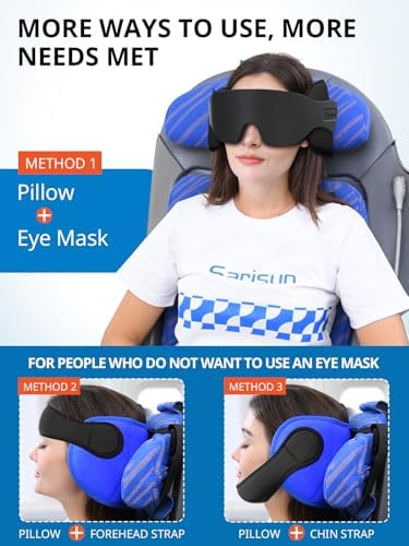 SARISUN Airplane Pillow Combo with Chin Strap and Eye Mask - Black