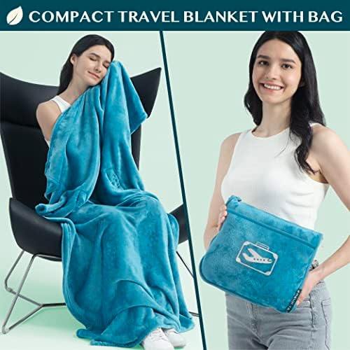 PAVILIA Travel Blanket Pillow with Pockets and Strap - Turquoise