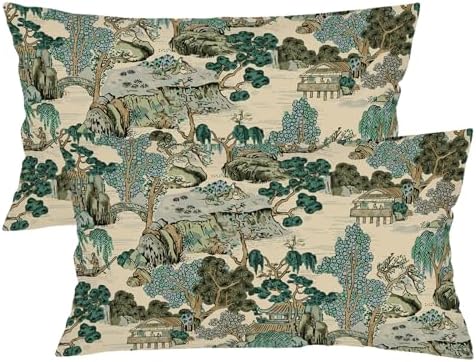 TOKILIAR Chinoiserie Throw Pillow Covers Set of 2 12x20 Green