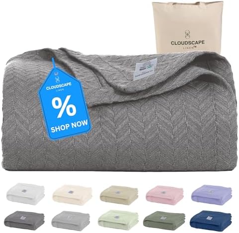 Cloudscape Linen Herringbone Throw Blanket 50 x 70 Dark Grey