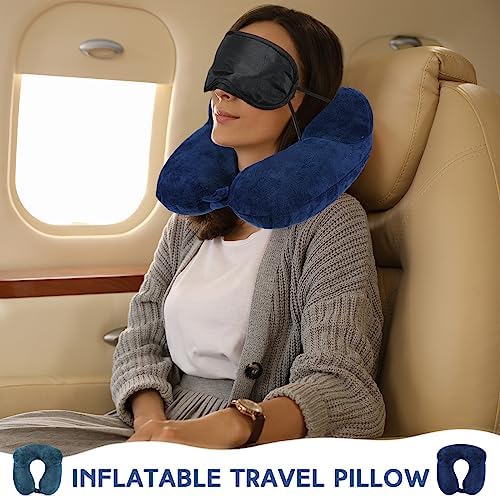 Sintuff 2 Pack Inflatable Neck Travel Pillow with Blindfold and Compact Bag